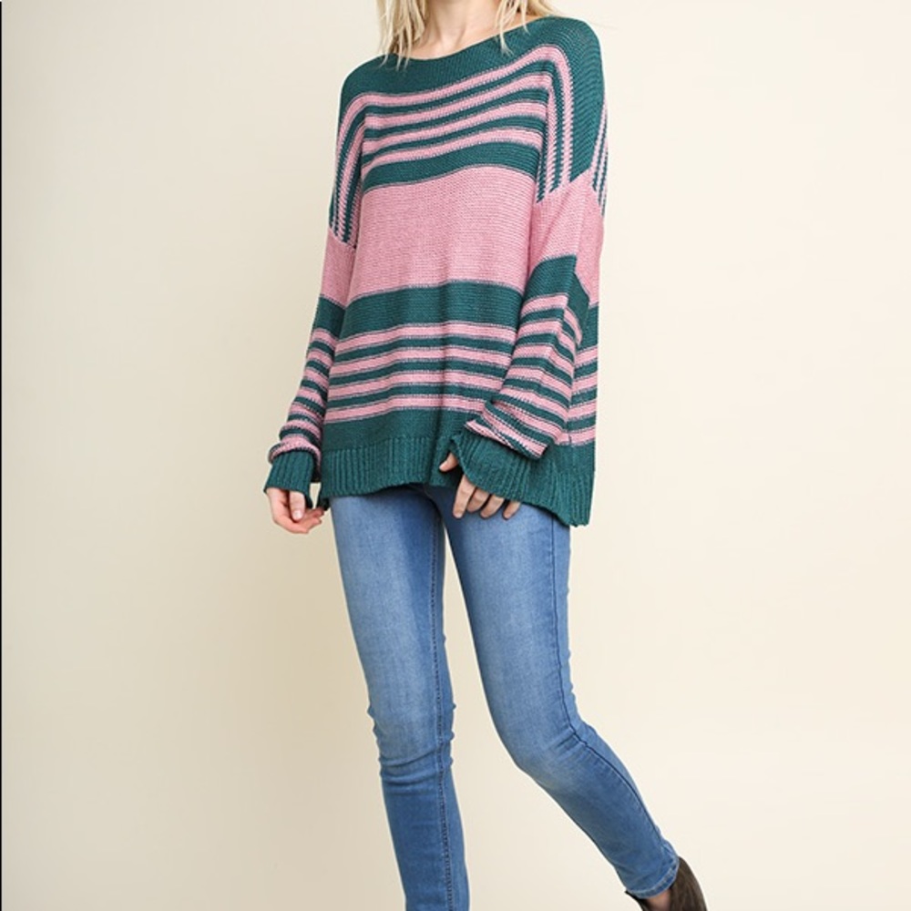 Umgee knit pullover sweater pInk/green NWT